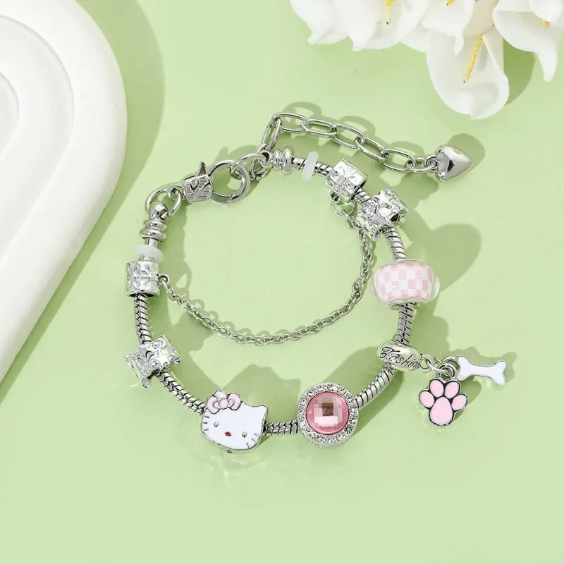 Sanrio Hello Kitty Pandora Bracelet Jewelry Cute Cartoon Anime Kuromi Fashion Ladies Bracelet Girlfriend Valentine Day Gifts