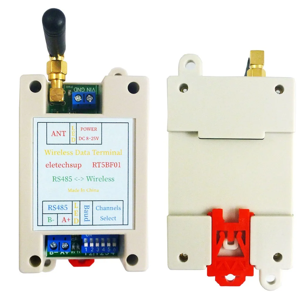 

RT5BF01 DC 12V 24V Din Rail DIP Switch RS485 Wireless Transceiver 20DBM-121dBm UART Transmitter and Receiver Modbus RTU Module