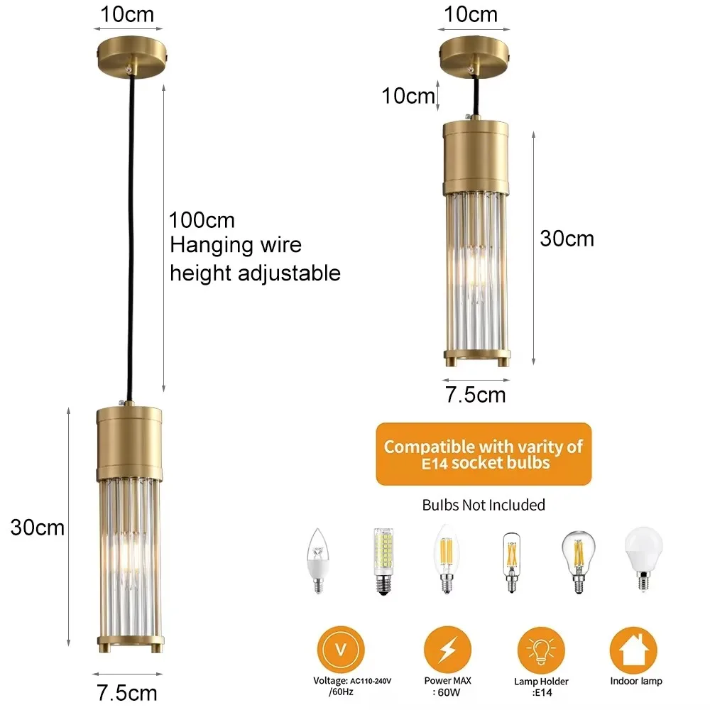 

Adjustable Copper Glass Pendant Light Versatile Kitchen Island Lighting for Dining Room Hallway with Dimmable LED