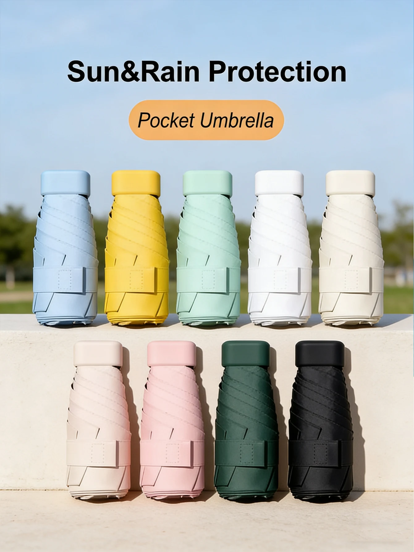 

Mini Capsule Folding Umbrella Portable Pocket Sunshade Vinyl Outdoor Travel Umbrella Dual-Use Protection