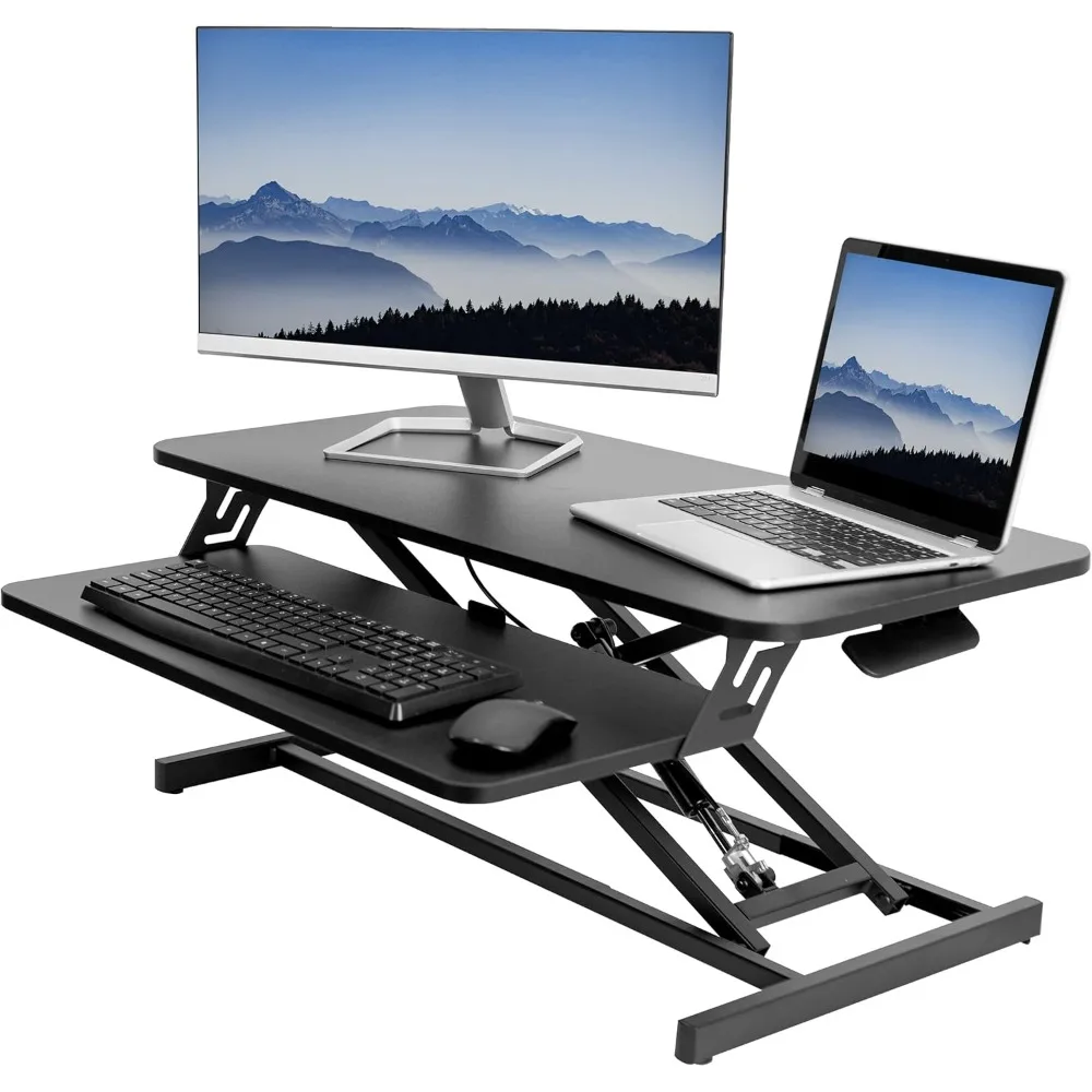 Height Adjustable 32 inch Stand Up Desk Converter, Quick Sit to Stand Tabletop Dual Monitor Riser Workstation