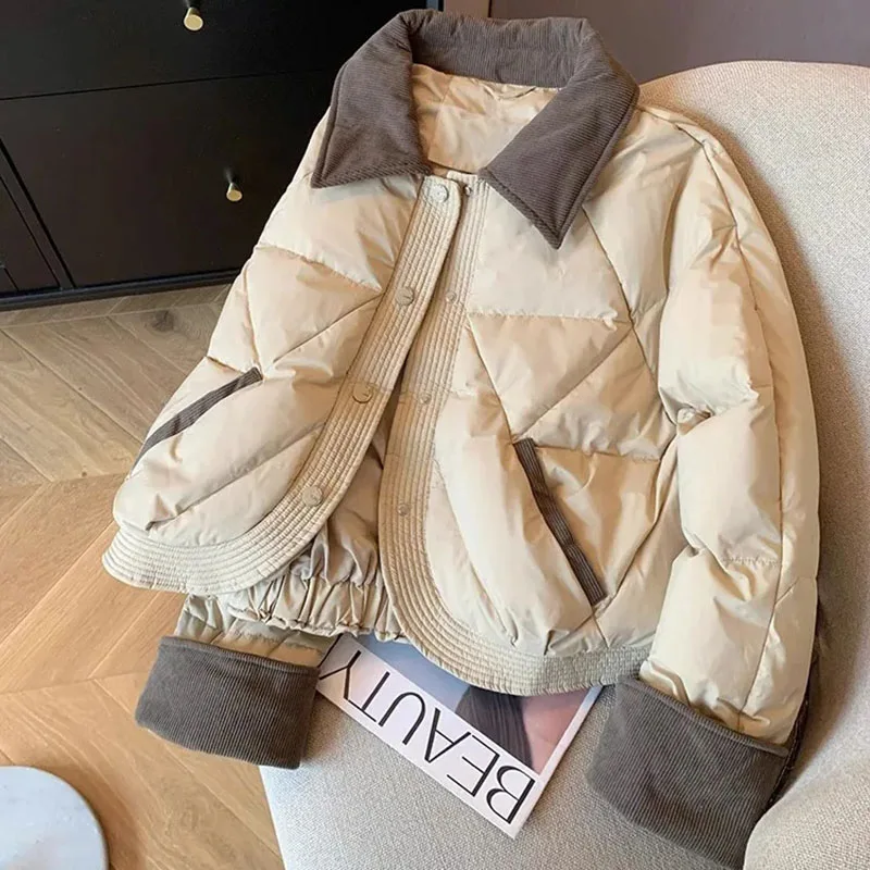 

Женские осенне-зимние хлопковые пальто, модные цветные лоскутные воротники с хлопковой подкладкой, женские теплые короткие парки, верхняя одежда