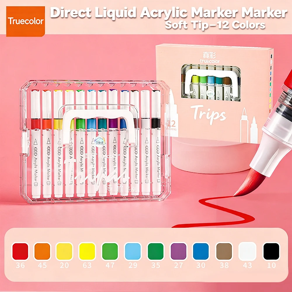 

Non Toxic Acrylic Markers 12 Color Set With Soft Tip Extra Ink Quick Dry For Ceramic Wood Canvas DIY Art Acrylic Paint Pens