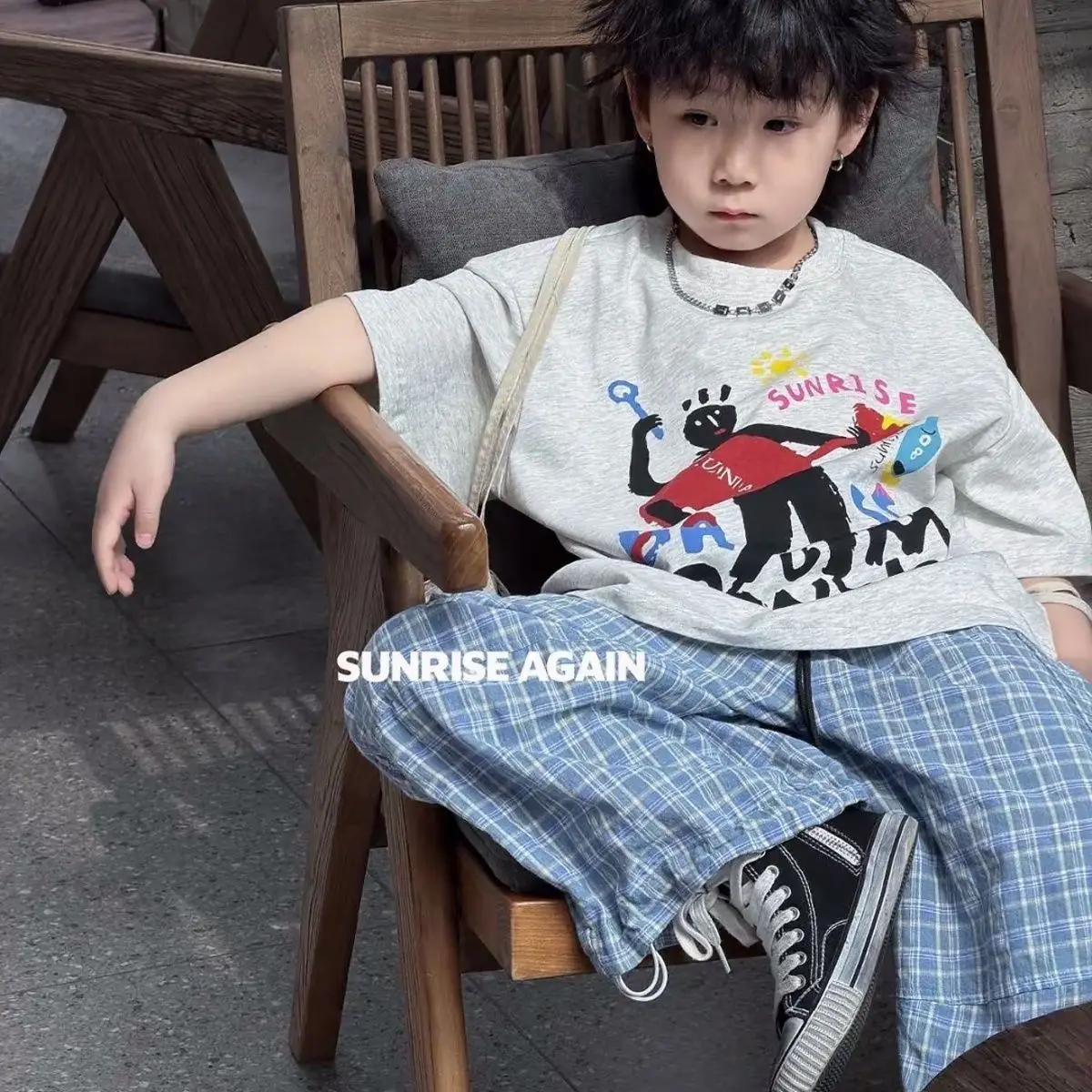 Summer Baby Boys Children Suits Kids Fashion Casual Cartoon TShirt+Plaid pants Pants 2Pcs Sets Handsome Hip hop Streetwear Outwe