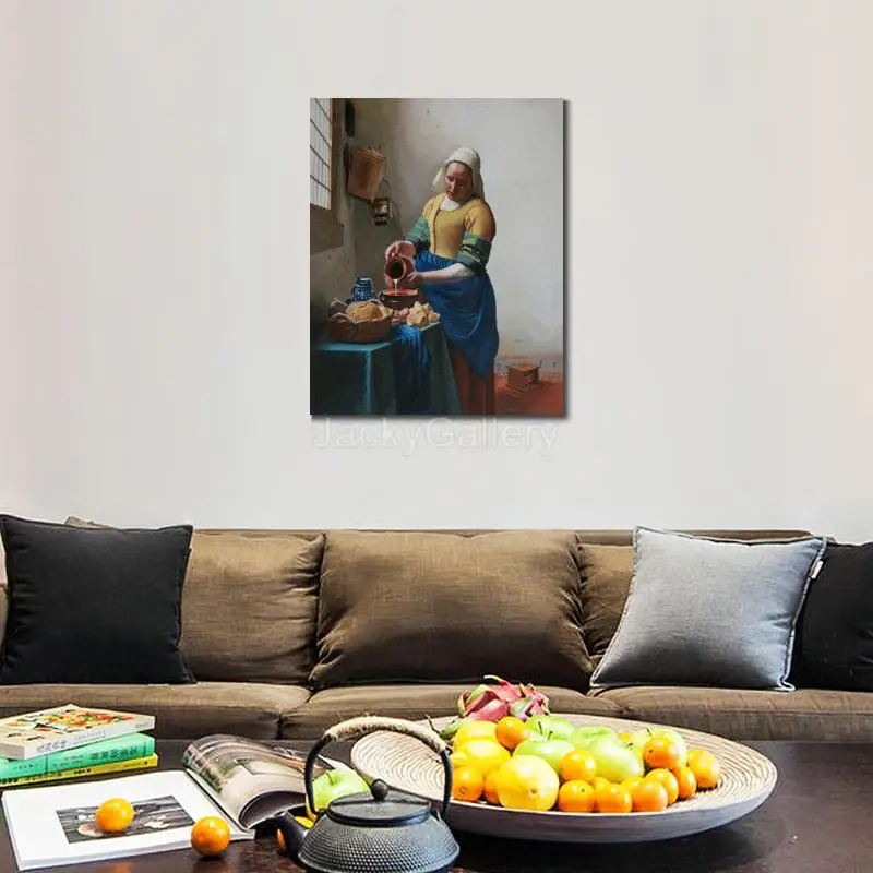 Extra Large Oil Painting Johannes Vermeer Milkmaid Hand Painted Canvas Masterpiece Figure for Study Room Restaurant Wall Decor