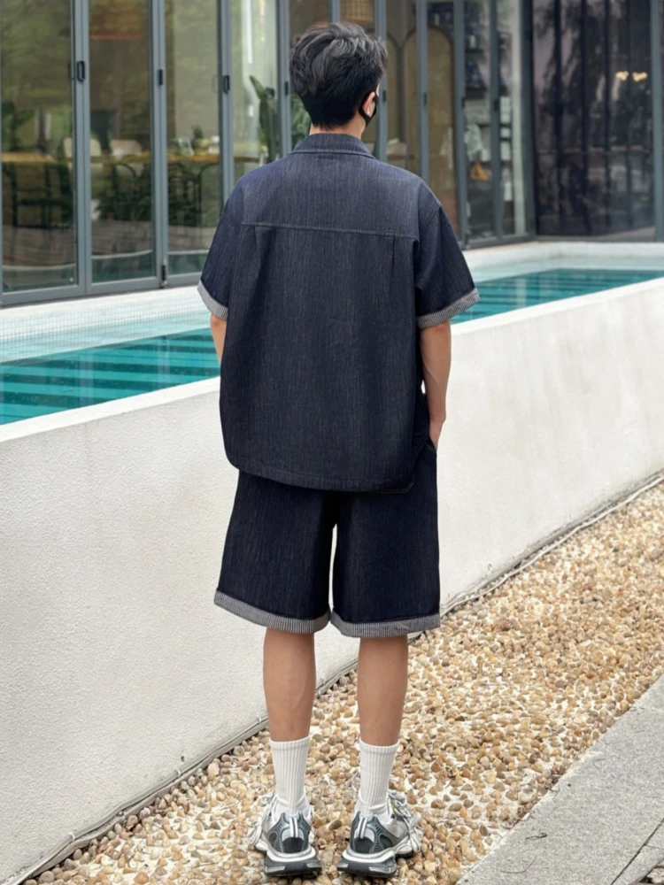 

Summer Casual Men's Denim Set ort Sve orts Two-Piece Faionable Versatile Cotton Blend Fabric Youth Suitable