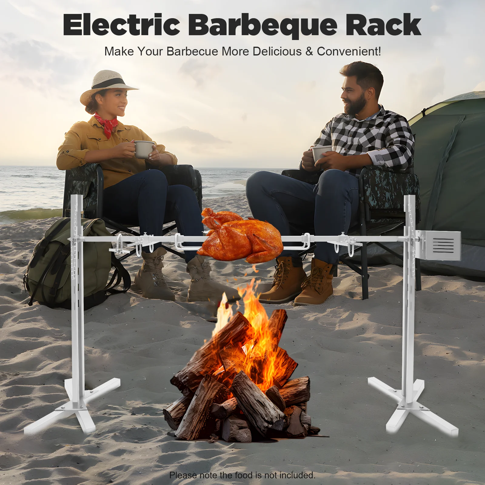 Grill électrique 20W en acier inoxydable avec rôtissoire, hauteur réglable 2,5 tr/min, 360° ° Capacité de charge de rotation 40 kg pour l'extérieur