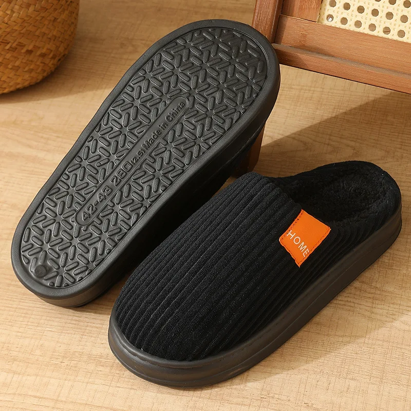 Herren Winter Extra Große Baumwoll-Hausschuhe Bequeme Warme Dicksohlen-Plüsch-Innenschuhe – Detail 5