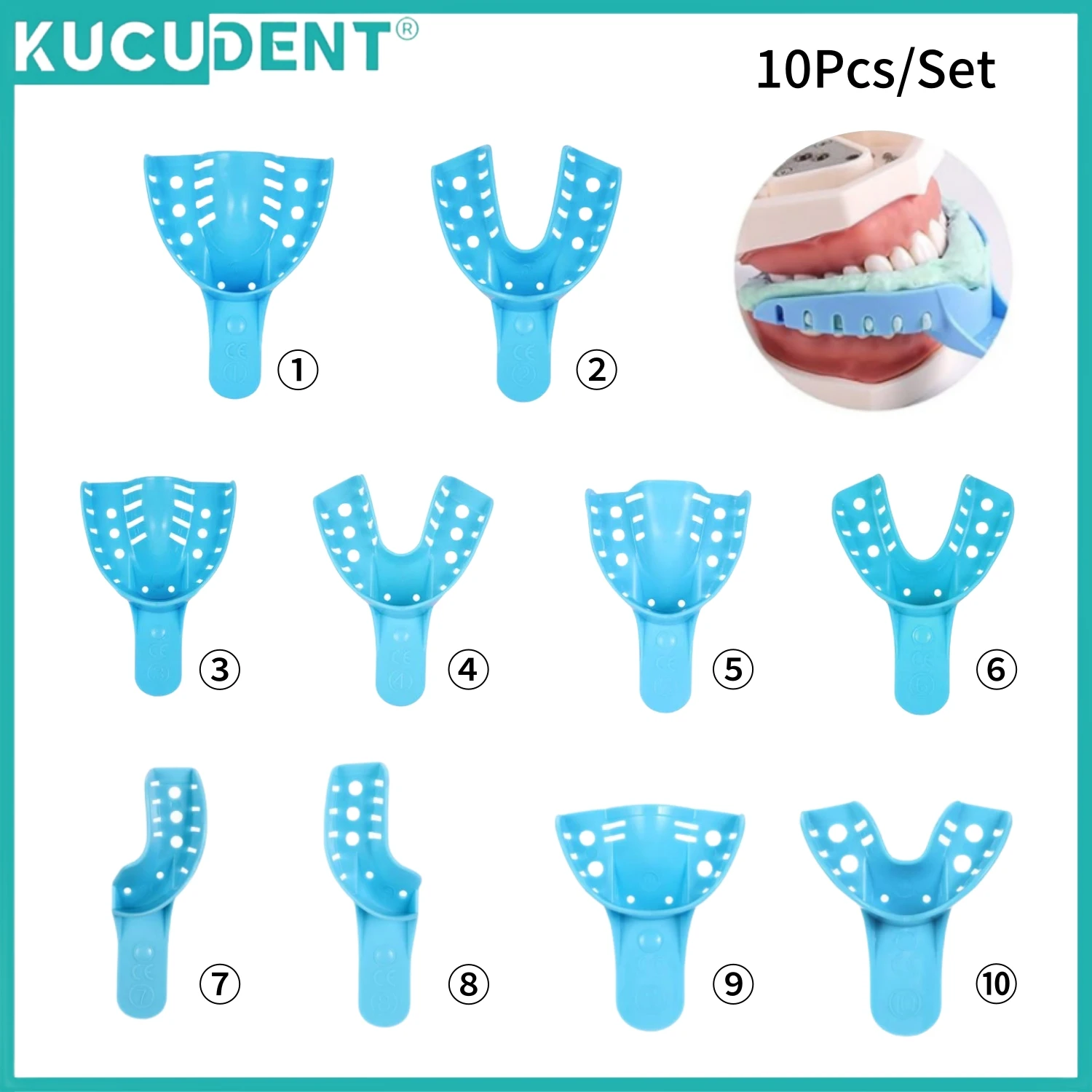 

10Pcs/Set Dental Plastic Impression Trays Disposable Perforated Teeth Tray Holder Without Mesh Durable Dentist Lab Materials