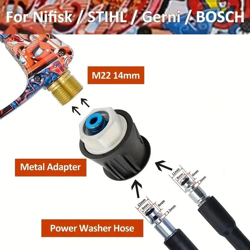 Graffiti-Set mit kurzer Hochdruckreinigerpistole, M22-14mm, 1L Schaumkanone, 5 Düsen & Metalladapter für Kärcher K2-K7 Autowäsche – Detail 8