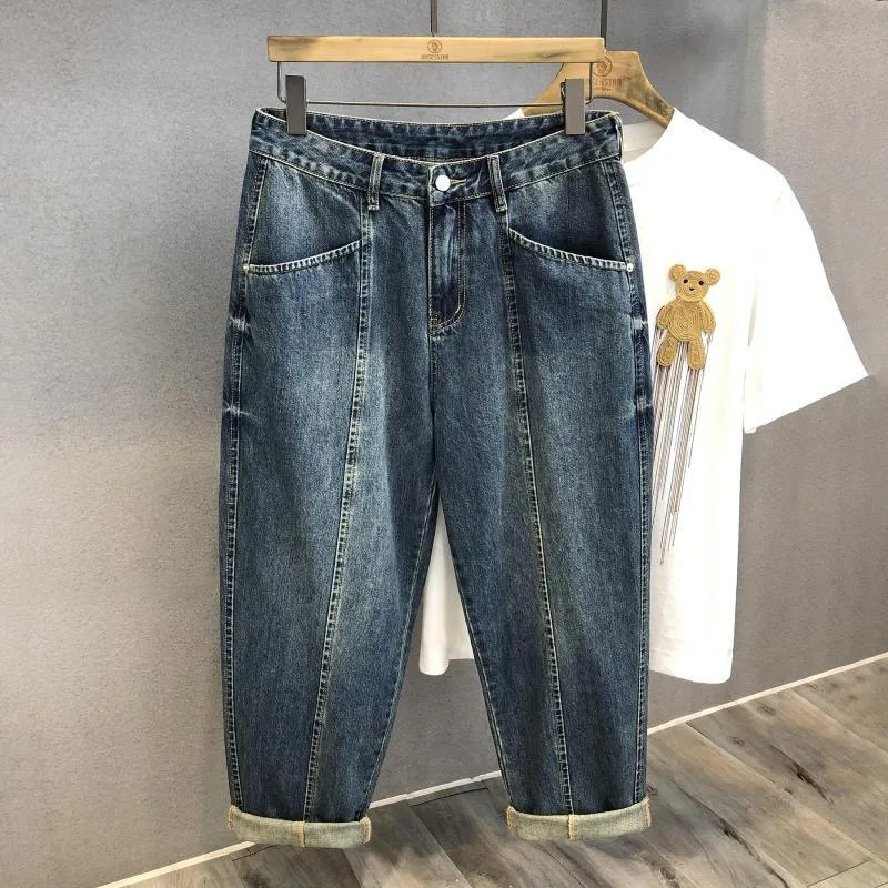 Spring and Autumn Solid Color American Retro Sport Straight Elastic Denim Jeans Men's Casual Loose Plus Size High Quality Pants