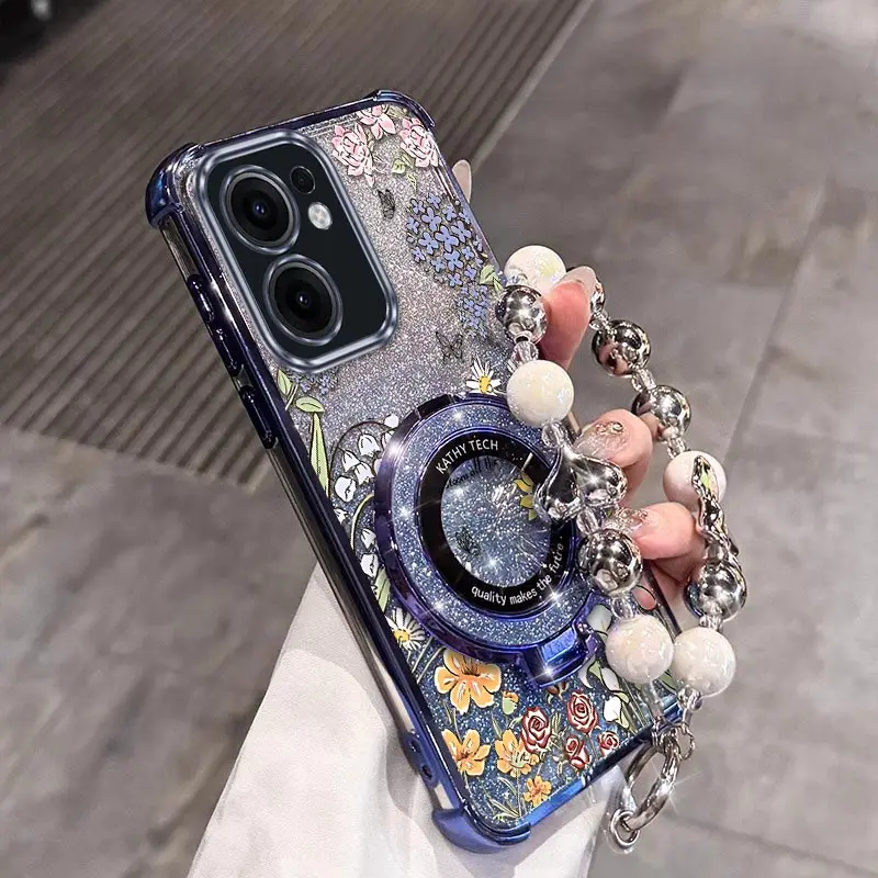 

Reno 13F Dream flowers Plating Bracelet Holder Phone Case For OPPO Reno 12 14Pro 14F 13 11Pro 13Pro 12Pro 13F 10 11F 9Pro Cover