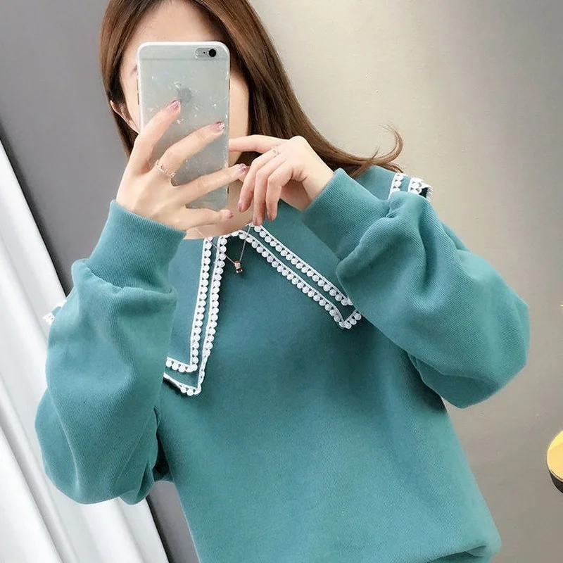 Sweatshirts Women Simple Korean Style Sweet Cute Double-layer Loose Harajuku Casual Students Design Fashion New Ins Retro Chic