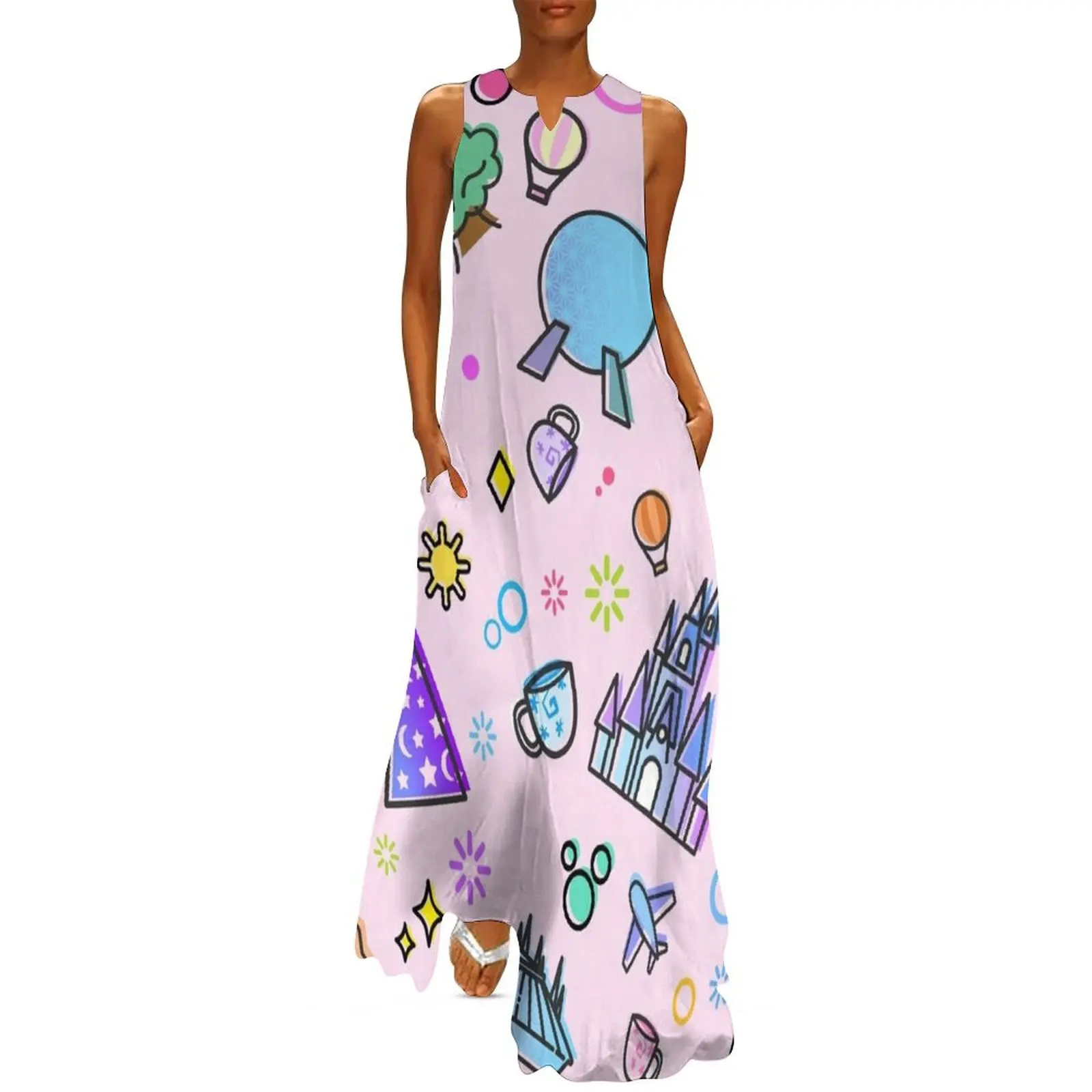 Meet me at my Happy Place Pink Pattern. Happiest Place on Earth Icon Set. Long Dress long sleeve dress Dress