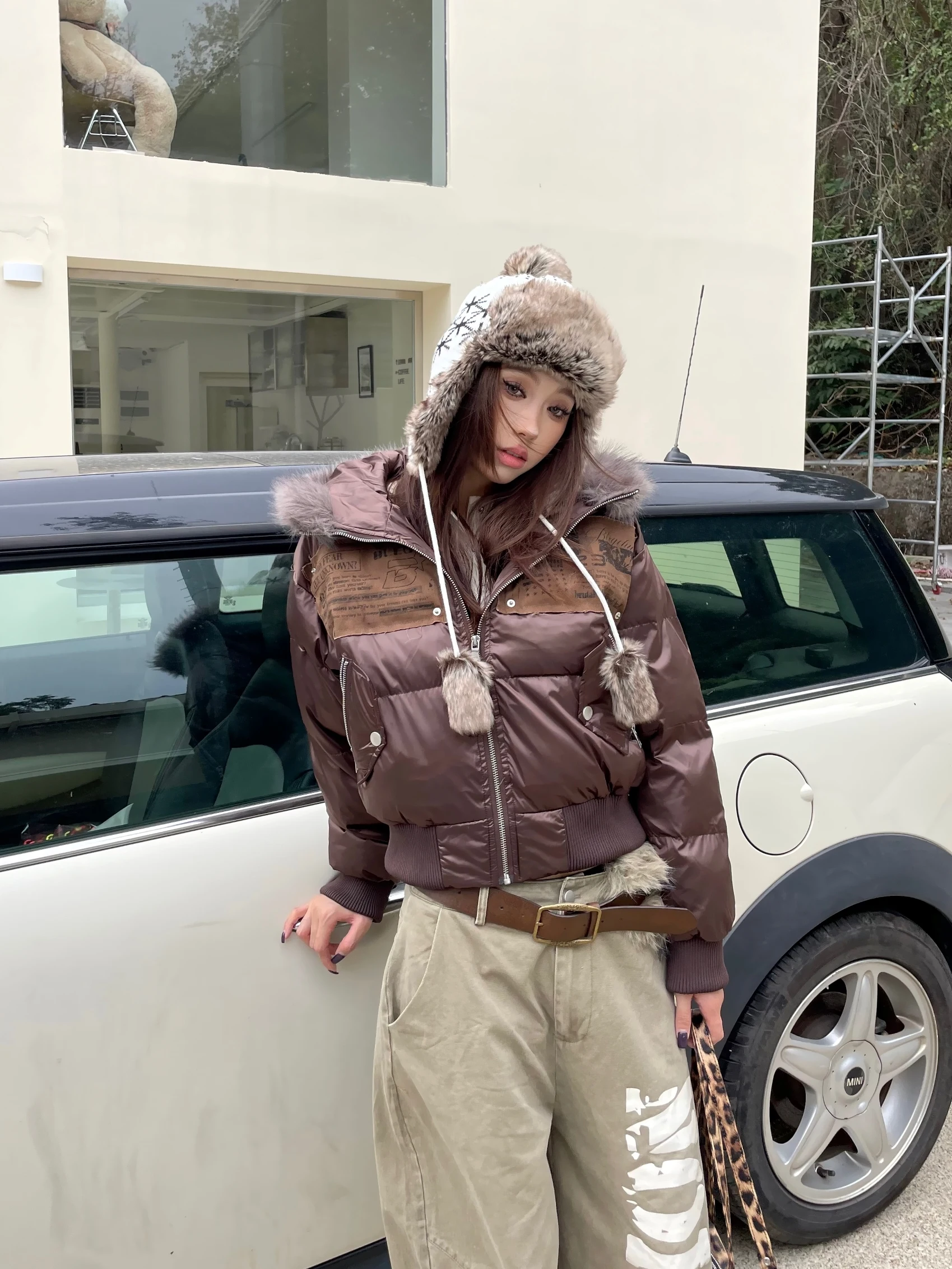 

Lazy Chenille Hooded Jaet Women's Cotton Padded Coat Warmth Oversize Retro Sle Zipper Closure Long Sve ort Length