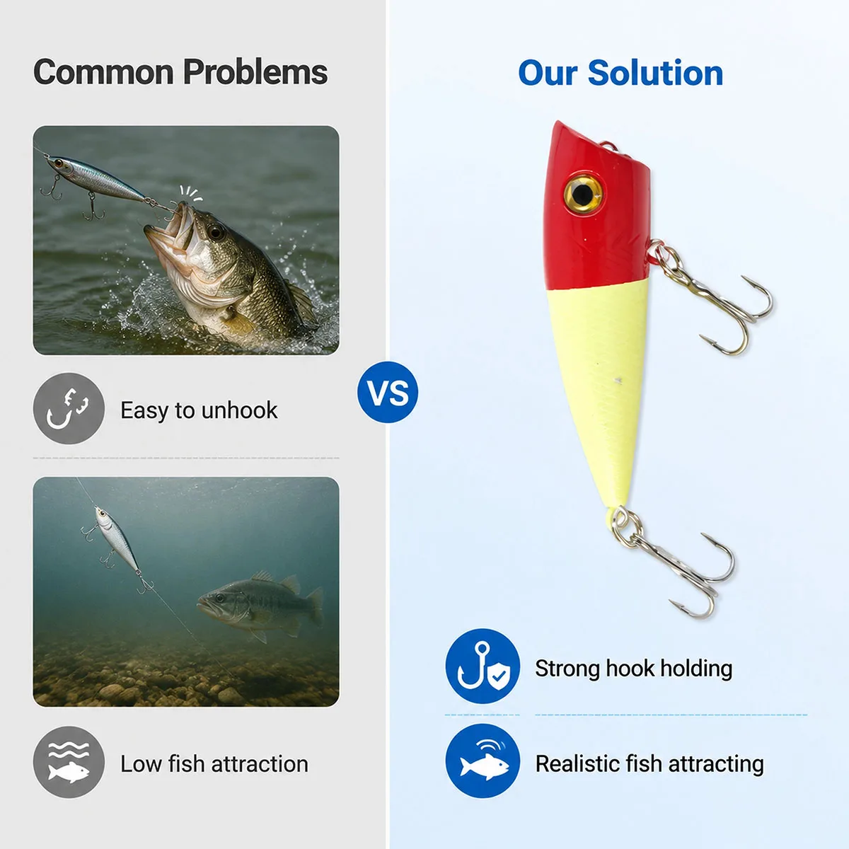 Fishing Lure, Floating Hard Bait With Built-in Steel Rattle Balls, 3D Realistic Fish Eyes, Simulated Fish Scales, Treble Hooks