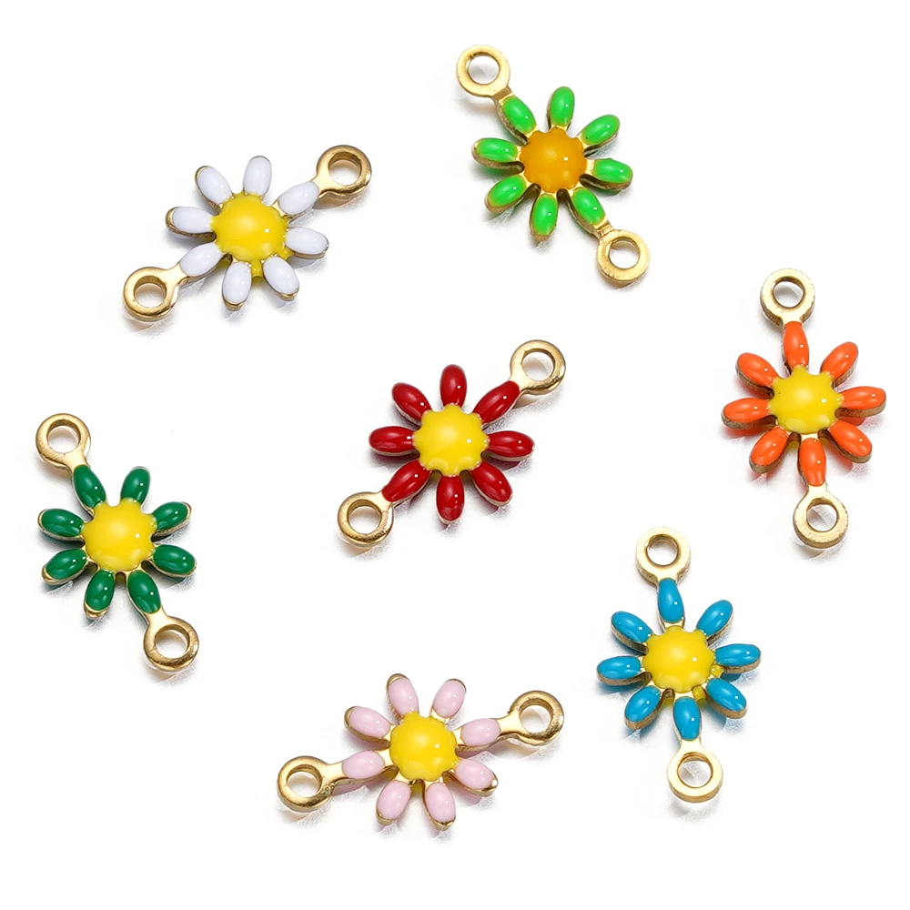 4/10Pcs/Lot Stainless Steel Double Ring Little Daisy Pendants for Handmade DIY Women Hoop Earring Jewelry Making Supplies