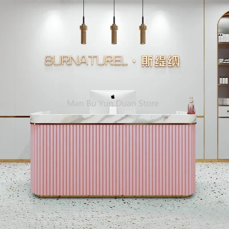 

Pink Desk Reception Counter Desks Table Restaurant Spa Standing Office Table Lectern Free Church Pulpits Escritorio Furniture