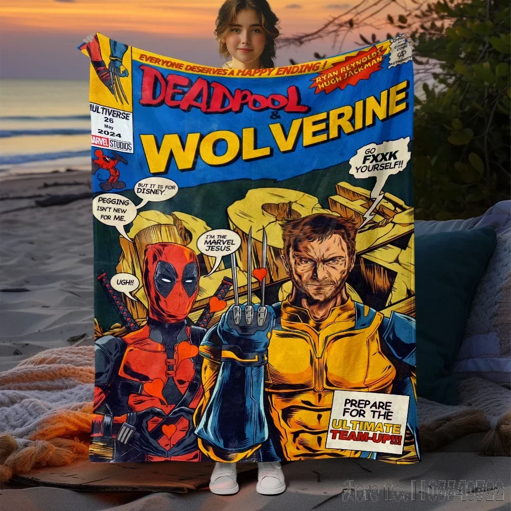 

Anime Deadpooll & Wolverine 3D Printed Cute Kids Blanket Throw for Bed Sofa Decor Fleece Nap Blankets Boys Girls Children Gift