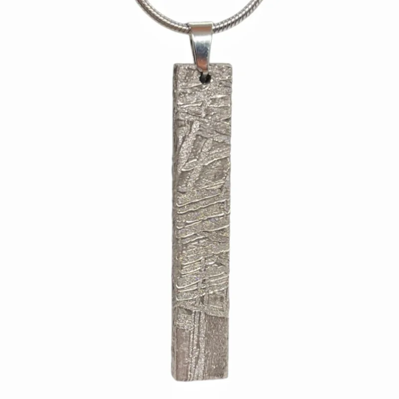 Natural Muonionalusta Iron Meteorite Pendant Precision Cut Long Bar Meteorite Necklace Cosmic Stone Collectible Gift LK606