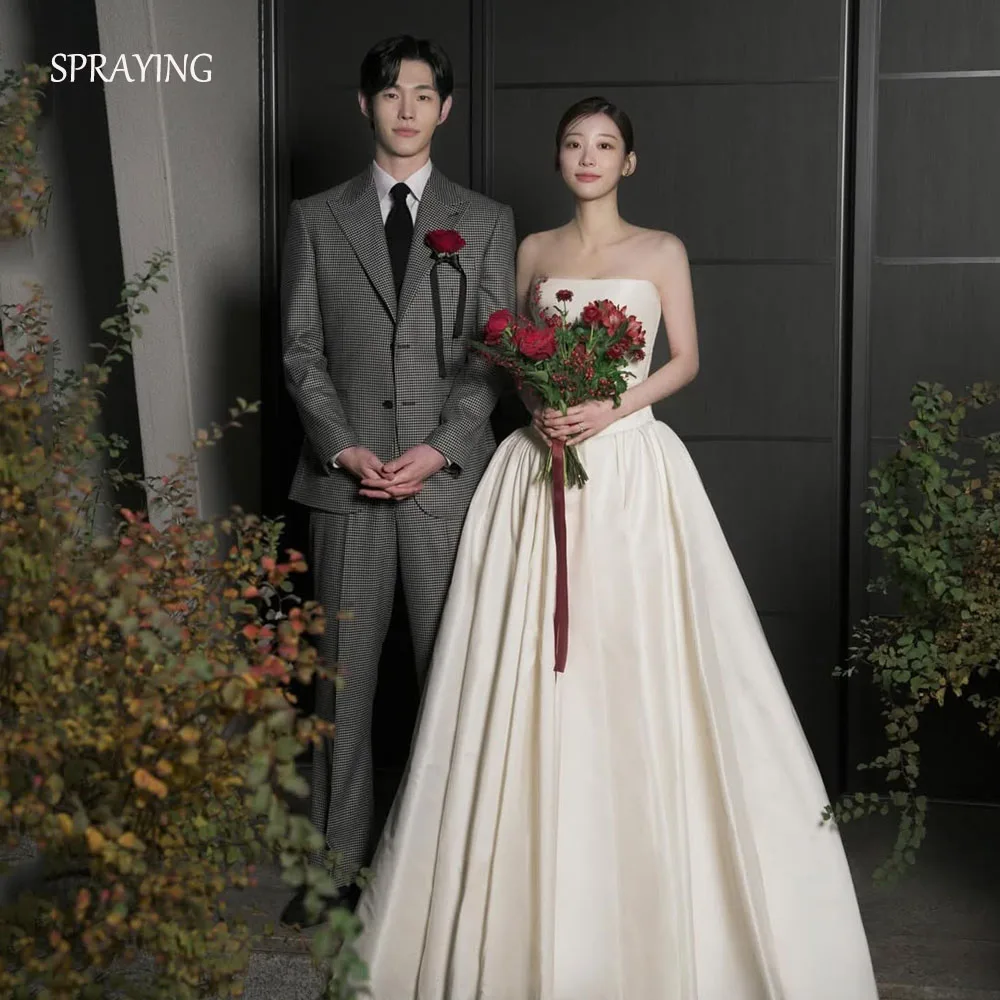 

SPRAYING Elegant Taffeta Wedding Dresses Korea Photo Shoot Strapless A line Long Bridal Gowns Corset Customized 웨딩드레스 2026