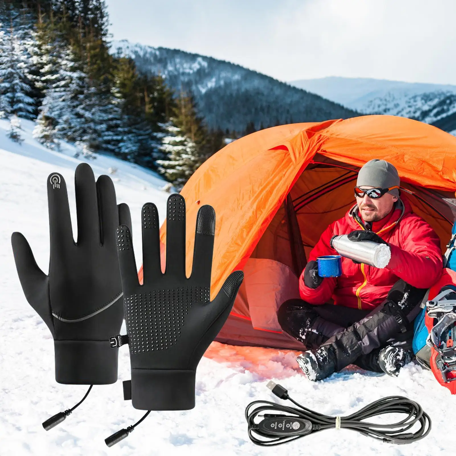 Electric Heating Gloves Men Women USB Winter Warm Gloves Waterproof Snowboard Motorcycle Riding Touchscreen Glove