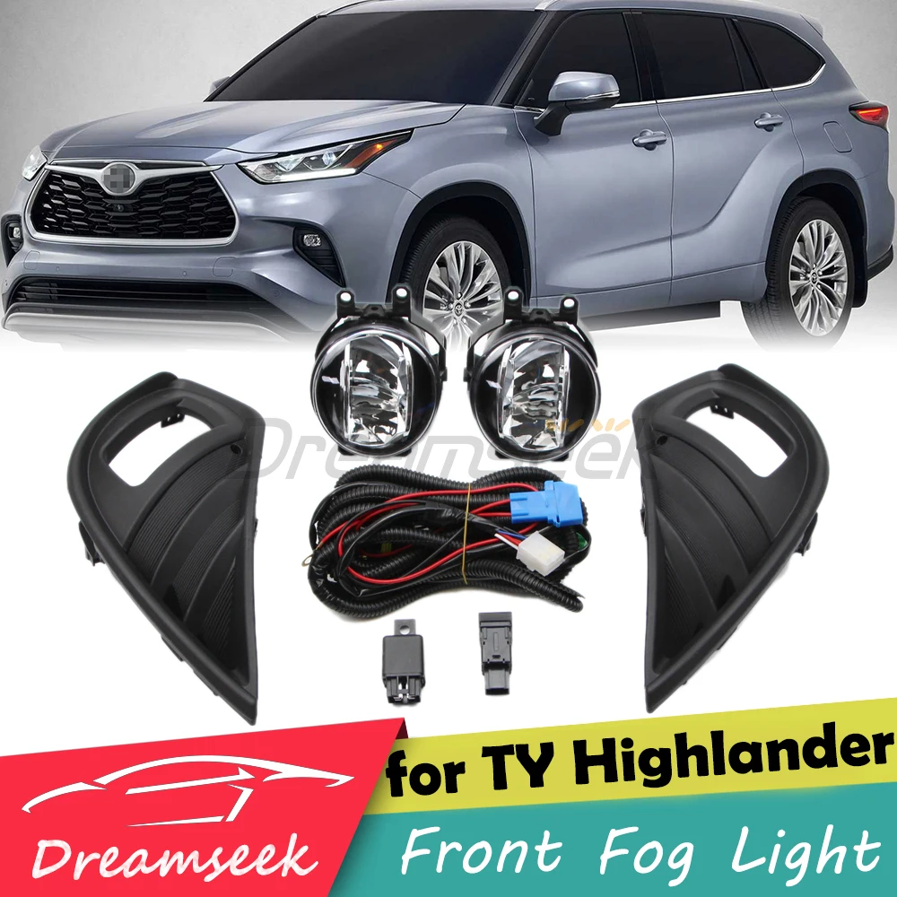 

Pair LED Fog Light Kit Fits For Toyota Highlander 2020-2023 Front Bumper Lamp With Wiring Relay Bezel Switch Harness LH+RH Side