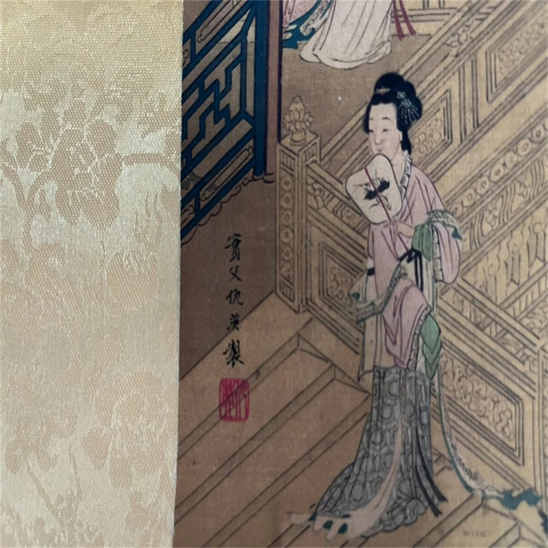 لوحة تمرير طويلة قديمة في الصين، لوحة ألوان مائية من تشيو يينغ لمقتنيات مائة الجمال #6