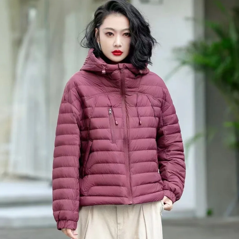 

CXFS 2025 осенне-зимняя одежда, женская модная повседневная теплая куртка с капюшоном на белом утином пуху, женский легкий пуховик, верхняя одежда