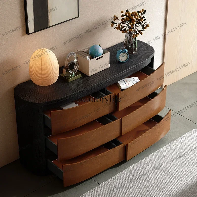Customization Italian Minimalist Saddle Leather Dining Side Cabinet Modern Light Luxury Solid Wood Living Room Entrance Bedroo