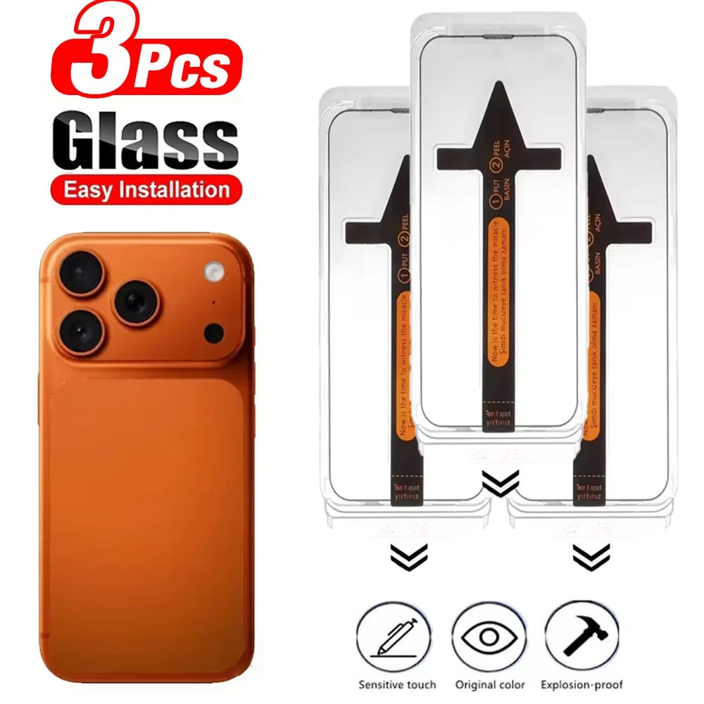 

3Pcs Tempered Glass Hard case For iPhone 17 Pro Max 16 Plus 15 14 13 12 11 Protective Film for iPhone XR XS Air Screen Protector