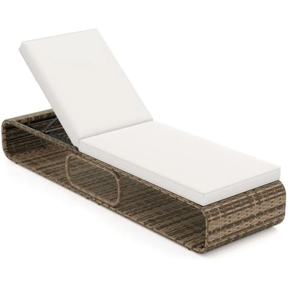 

Outdoor Chaise Lounge Chair, 7-Position PE Wicker Patio Reclining Sun Lounger with Adjustable Backrest, Cushion and Storage, Po