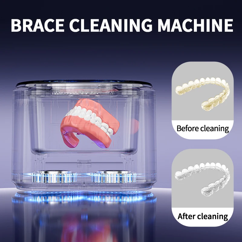 USB Electric Ultrasonic Cleaner Machine Multi-Function Denture Braces Box Cleaning for Invisible Retainer Dental Care