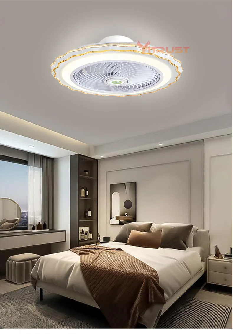 Indoor Ceiling Fan Lamp Hidden Invisable Blade LED Ceiling Fan Light 110V 220V Bedroom Dining Room Fan Remote Control