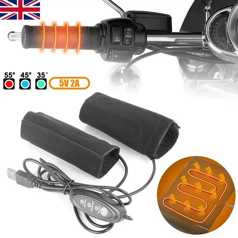 1 Pair 5V Motorcycle Heated Grips USB Electric Hot Handlebar Winter Warmer Removable Warm Grip Adjustable 3 Speed Temperature