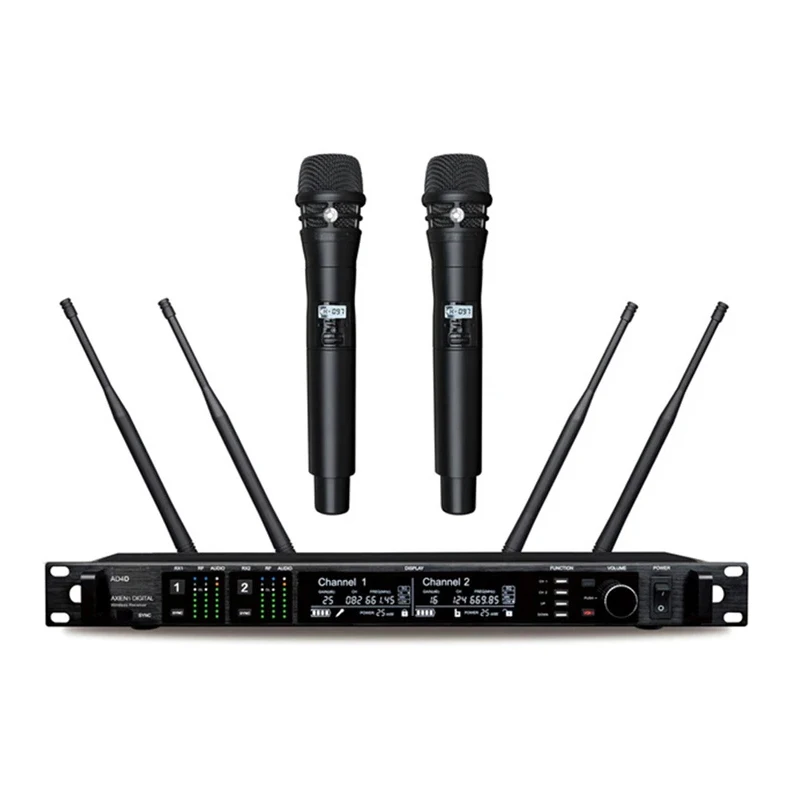 AD4D 2 dual channel uhf true Diversity Digital wireless karaoke microphone metal wireless mic with ksm8 for performance