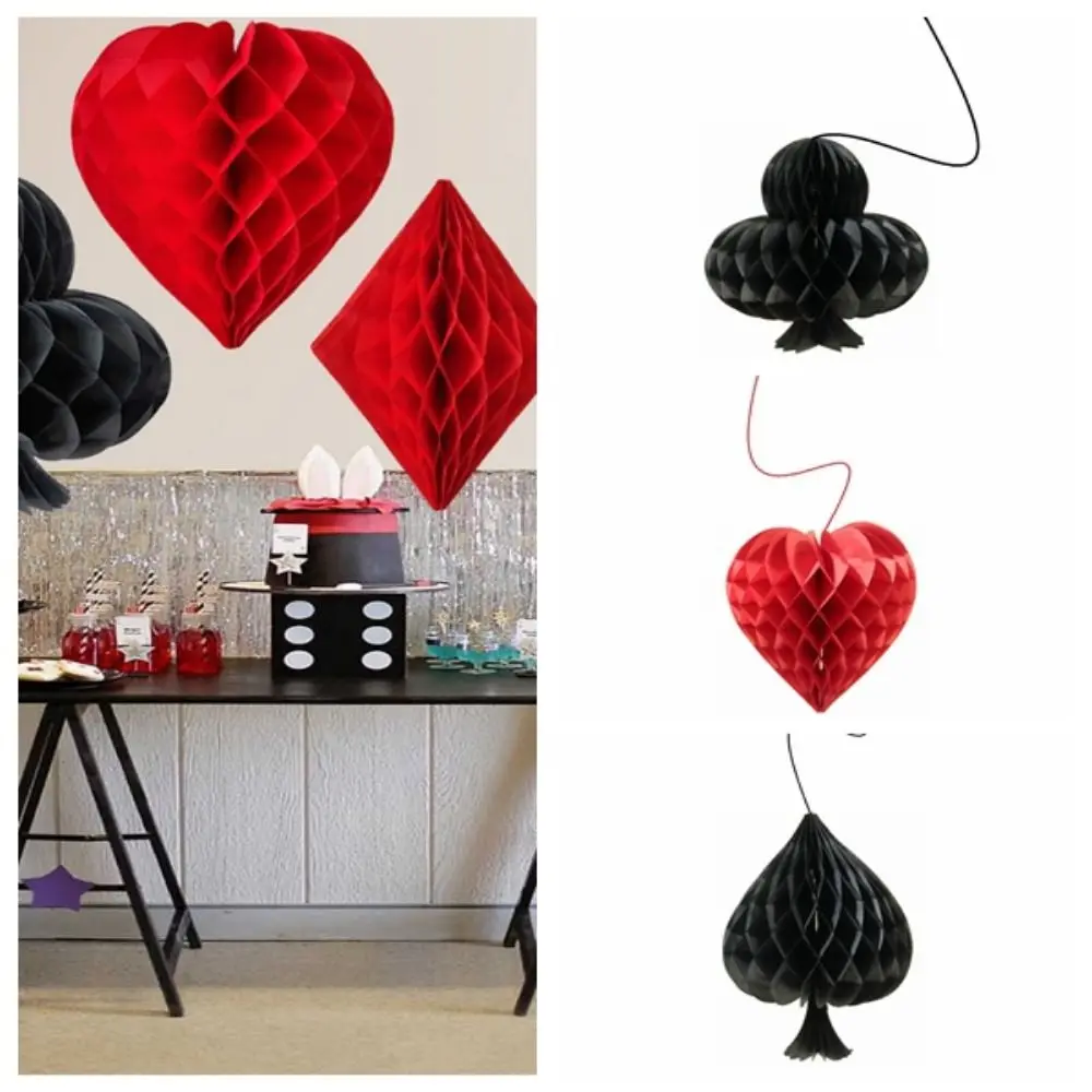 4pcs/Set Honeycomb Home Hanging Ornament Party Dangling Playing Card Casino Themed Pendant Paper DIY Crafts Photography Prop view 4