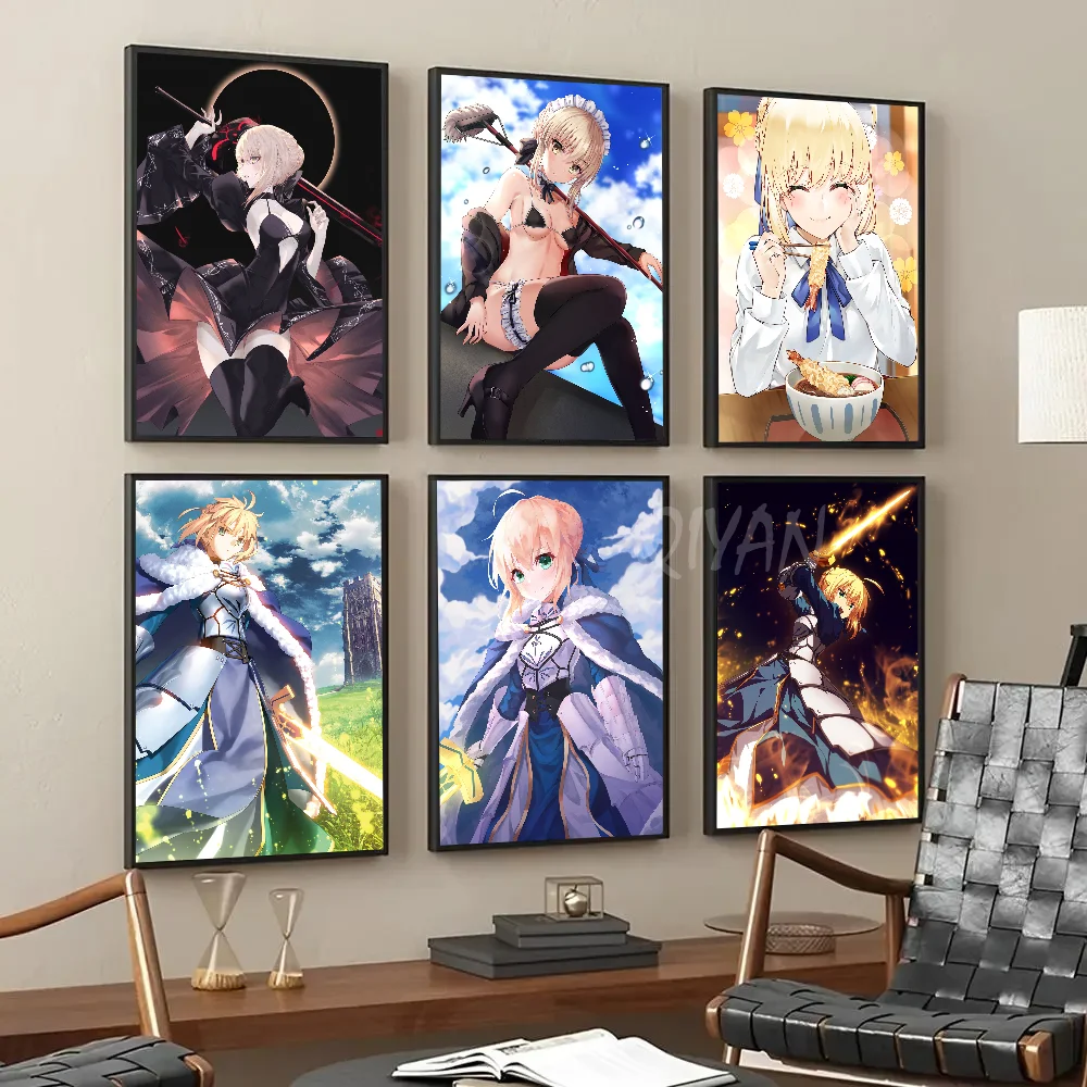 

Game Anime Fate Grand Order Altria Pendragon Saber Poster Paper Print Home Living Room Bedroom Bar Cafe Art Painting Decor