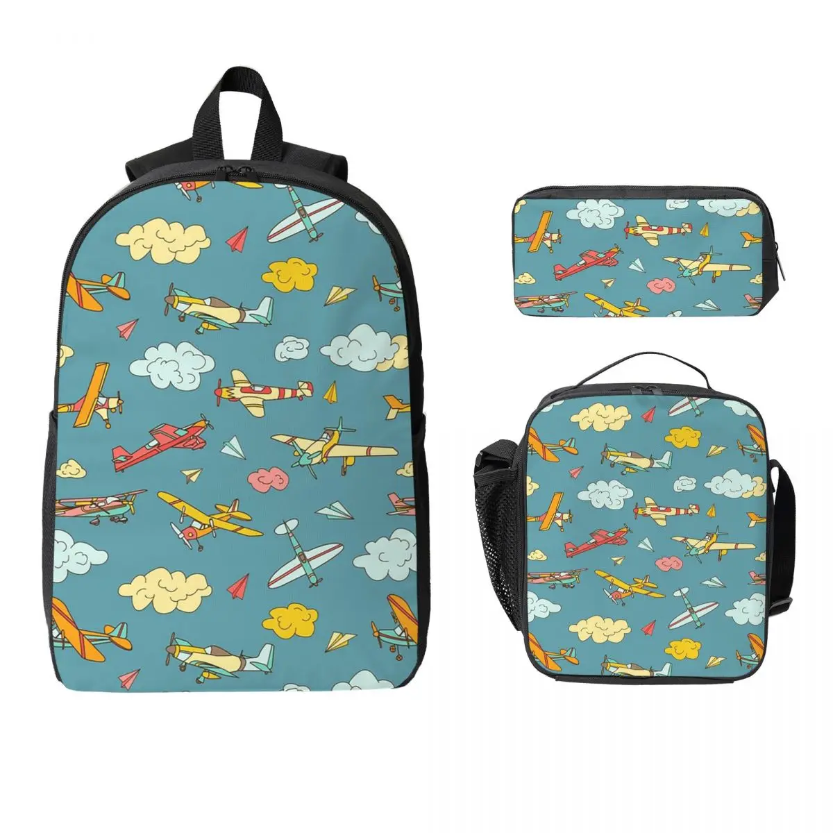 Nostalgic Airplanes Pattern Aviation Enthusiast Backpack BookBag School Bag Shoulder Bags 3ps Insulated Lunch Bag Pencil Case