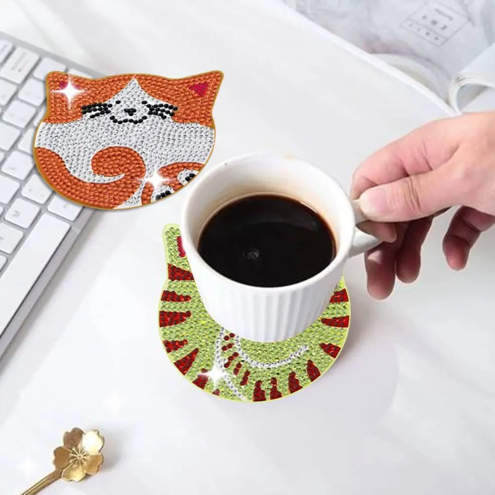 8PCS/6PCS With Stand DIY Painting Coasters Entry-level Handmade Round Art Coasters Simple Table Protector Diamond Coaster Kit