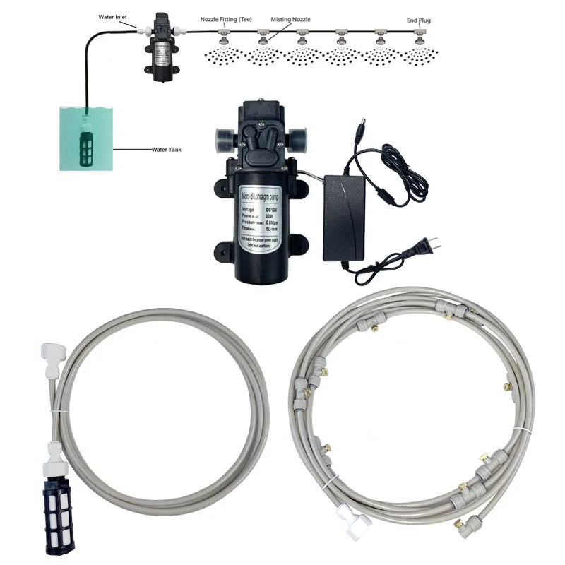 

6M-18M Garden Water Mist Spray Electric Diaphragm Pump Kit Greenhouse Irrigation Outdoor Misting Cooling System