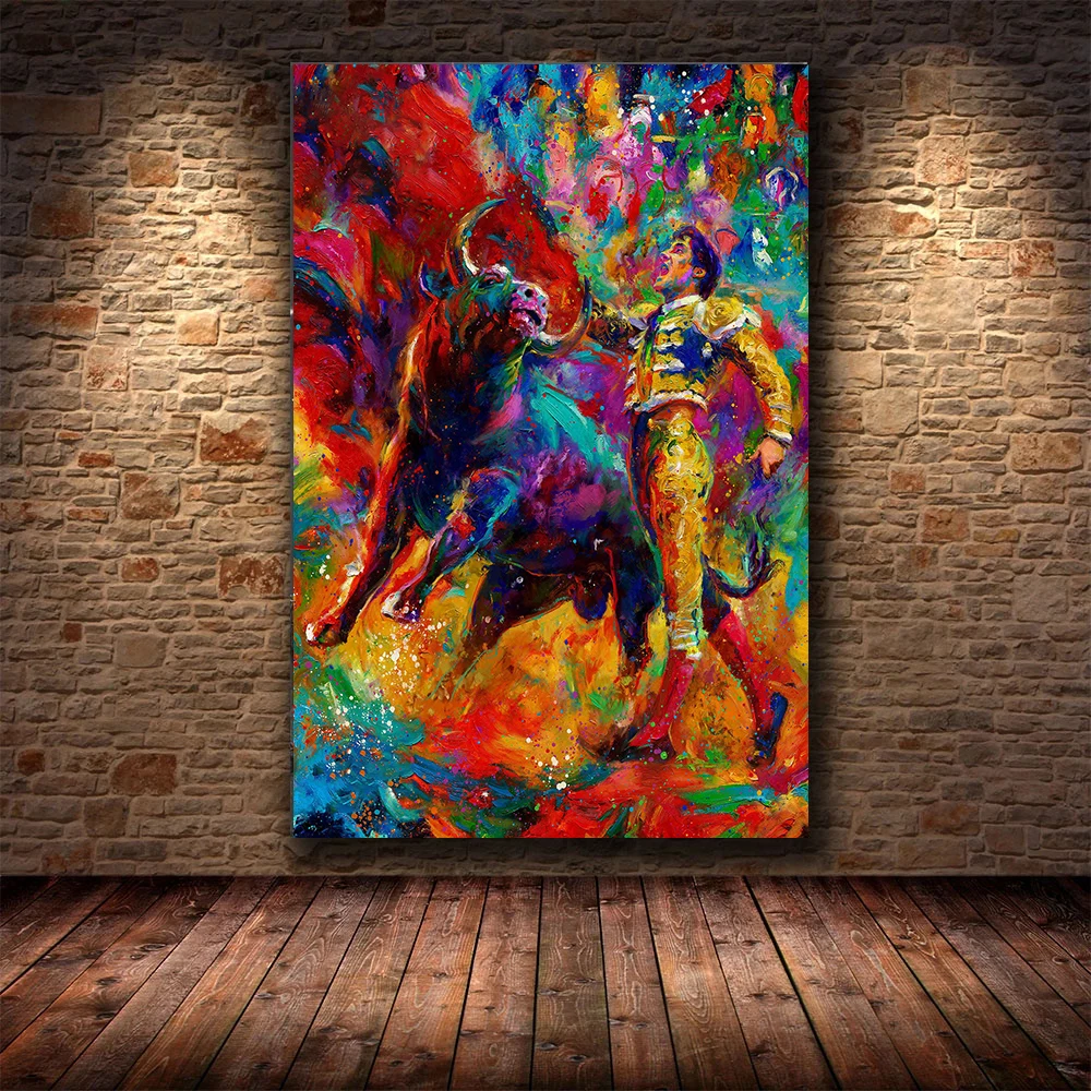 Abstract Graffiti Spanish Bullfighting Matador Wild Black Bull Animal Poster Canvas Painting Wall Pictures Home Interior Decor