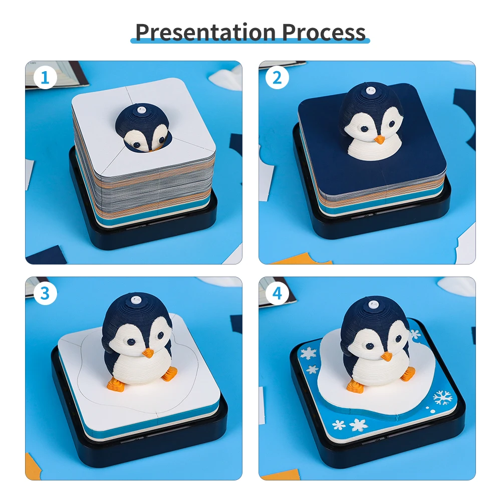 Omoshiroi Block 3D Notepad Kawaii Penguins No Calendar Paper Model 260Sheets 3D Memo Pad Cute Sticky Note Block Birthday Gift