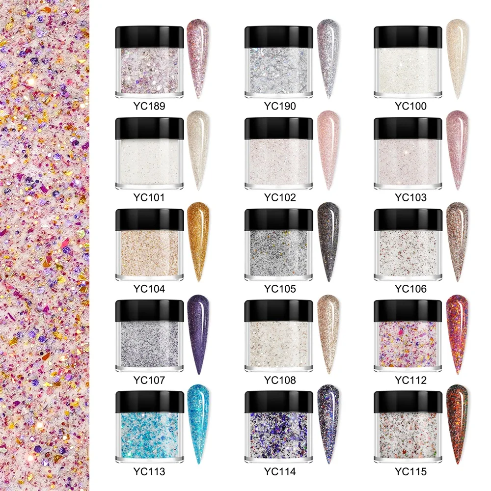 HNDO Bottle 15 Colors Dipping Nail Powder Glitter Extension Acrylic Powders Pigment Dust for Professional Manicure DIY Design