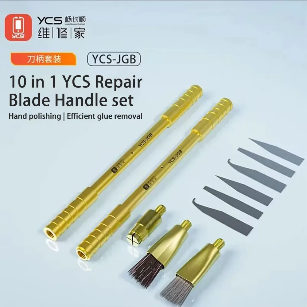 YCS-JGB 10in1 Golden Hoop Multi-function Knife Handle Cutter for Mobile Phone Glue Remover Cleaning Brush CPU Layered Blade Set
