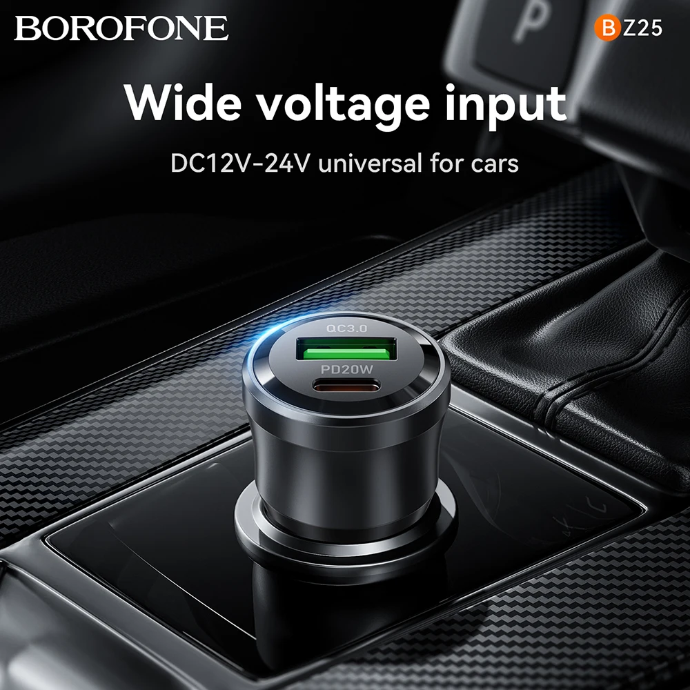 BOROFONE BZ25 PD38W Car Charger Fast Charger For Mobile Phone Cigaret Socket USB C Quick Adapter Auto Charging Head For iPhone