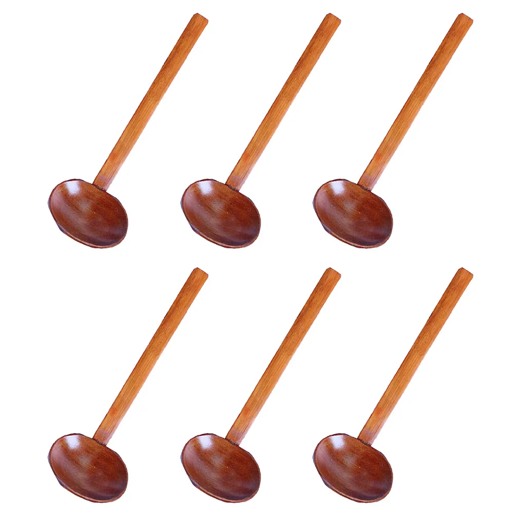 

6pcs Long Handle Wooden Soup Spoon Japanese Style Rice Porridge Mixing Cooking Eating Asian Ramen Dumpling Ladle Kitchen Utensil