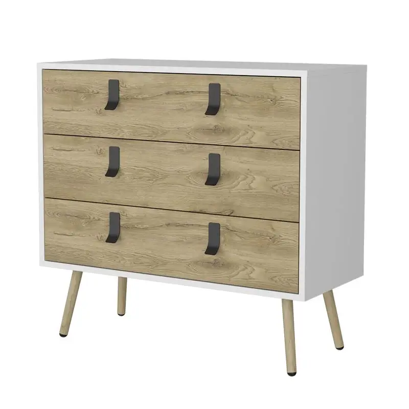 Lemari Laci Modern Chic 3-Laci dengan Kaki Kayu untuk Solusi Penyimpanan yang Bergaya