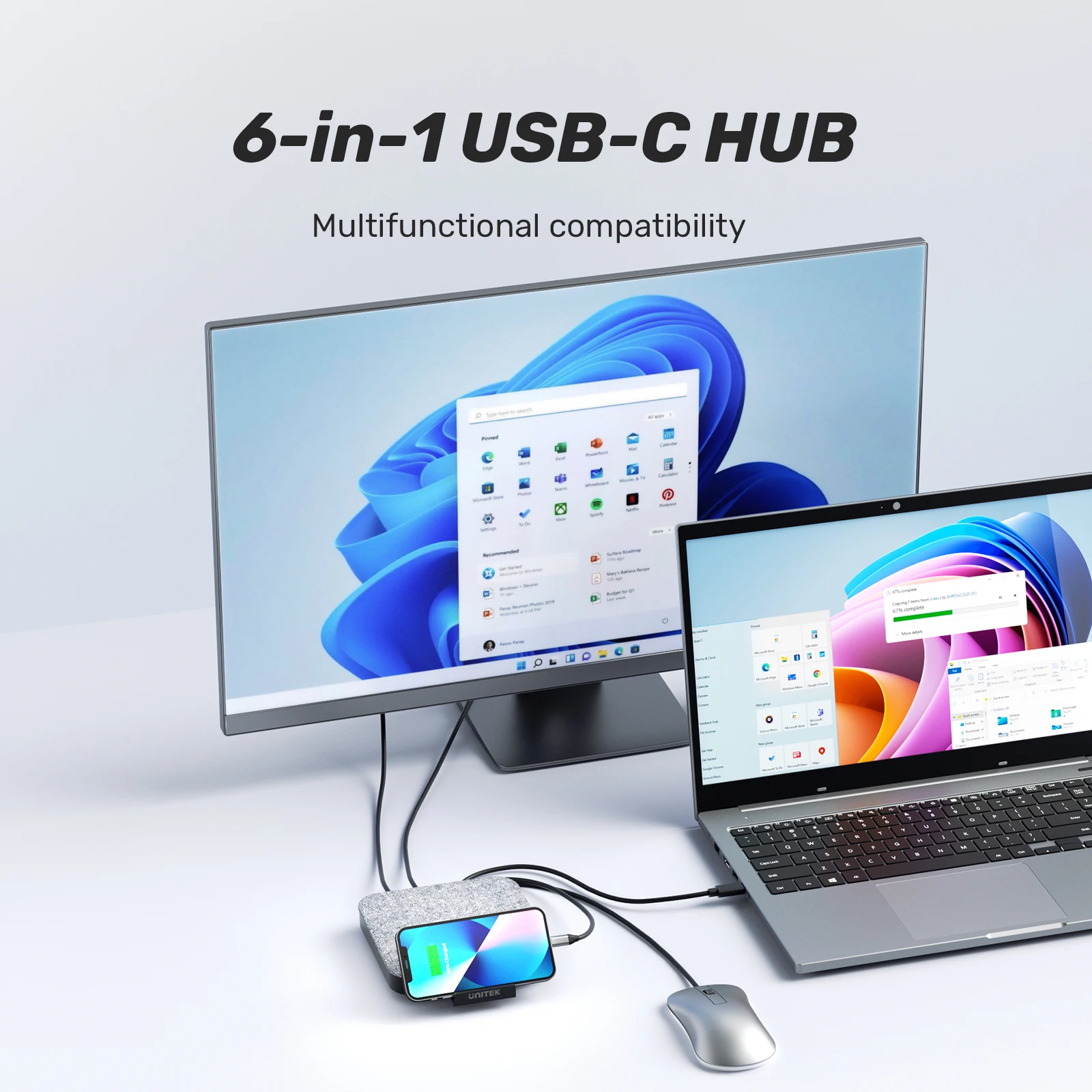 Unitek USB C HUB SSD Hard Drive Docking Station USB3.1 5Gbps Extension Ports 4K HDMI Adapter PD 100W Charging for MacBook Pro