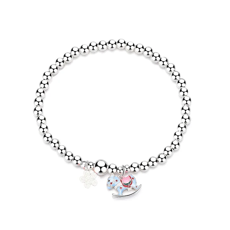 

S925 Стерлингового Серебра Эмаль Троянский Конь Серебряный Браслет Из Бисера Женские Милые Дофаминные Красочные Ювелирные Изделия Год Лошади Зодиака